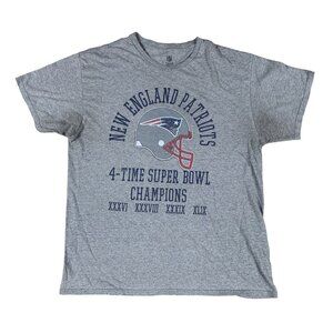 NFL New England Patriots 4 Times Super Bowl Champions Grey T-Shirt Size Large